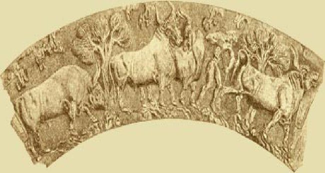 Αναπαράσταση αγελάδας από το χρυσό κύπελλο του Βαφιού Λακωνίας. 1500 π.Χ.